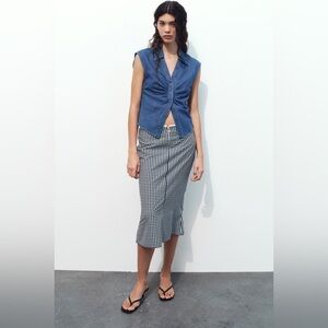 Sleeveless Blue Denim Button-Front Top